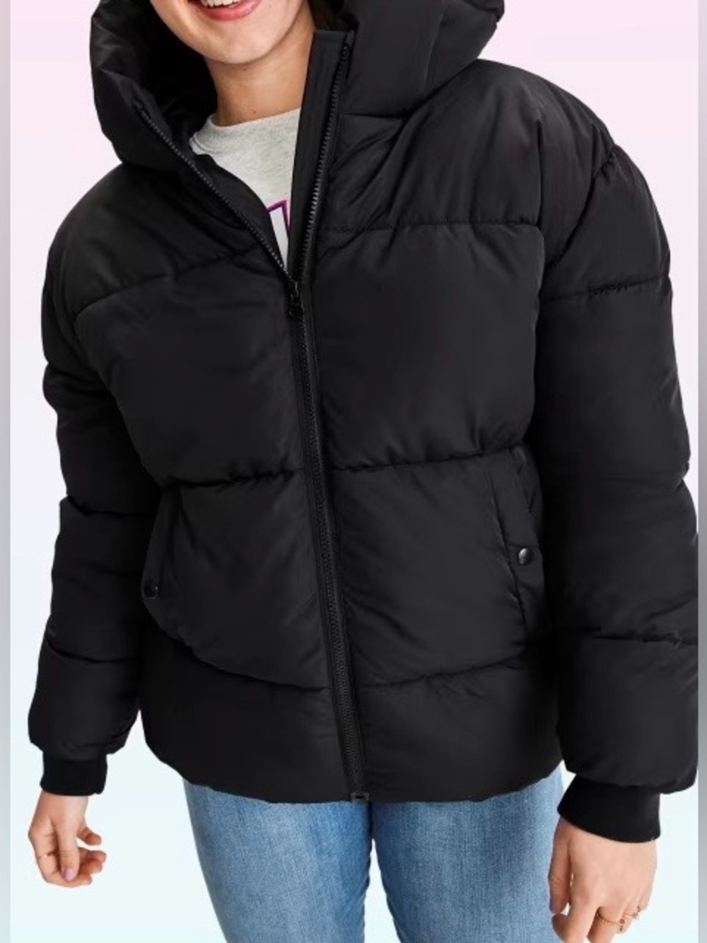 Sugar & Jade Big Girls Teen Hooded Puffer Coat Jacket Black XXL 20/22